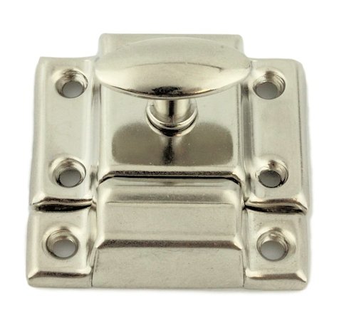 Stamped Nickel Plated Cabinet Door Latch w/Catch - Antique Furniture Oval Turn Latch | BS-2 (1)