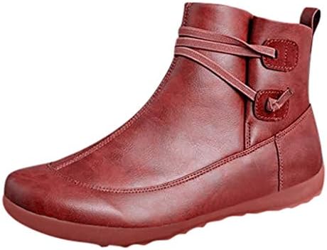 Xinantime 2019 Women Leather Short Boots Winter Round Toe Waterproof Ankle Boots Vintage Flat Lace Up Boots