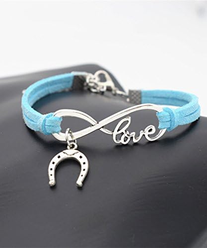 Adorable Love Horseshoe Horse Charm Leather Bracelet (Baby Blue)