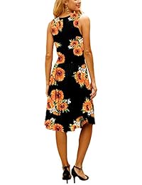 ELF QUEEN Vestido de verano para mujer, sin mangas, informal, con estampado floral, cuello en U, acampanado, con bolsillos