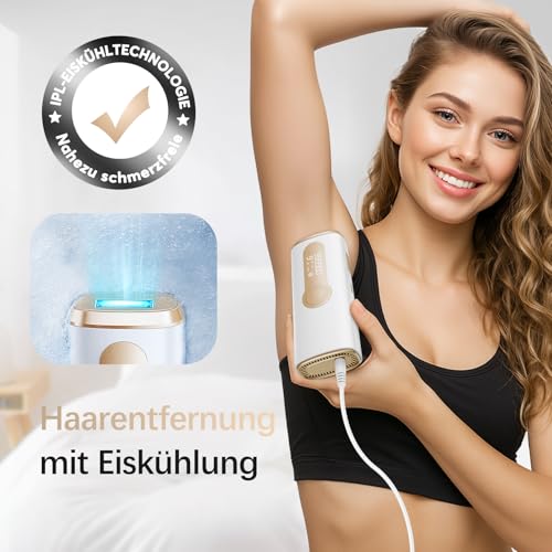 Haarlosy IPL Geräte Haarentfernung Laser für Damen und Herren – 10 °C Eiskühlkontakt zu Hause für Schmerzfreie und Langanhaltende Ergebnisse, 86% Haarreduktion in 3 Wochen für Körper, Beine, Bikini