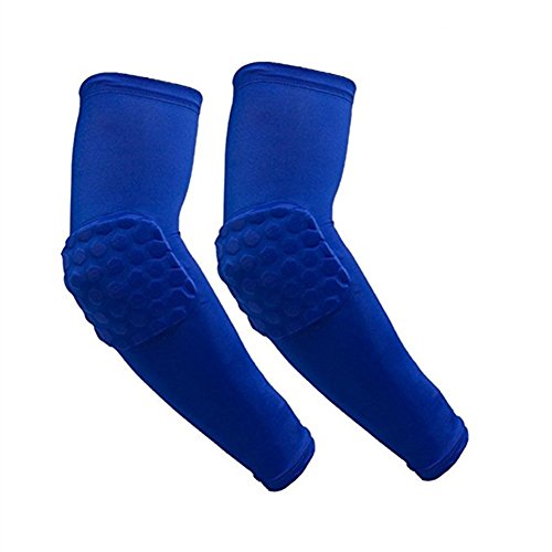 1 Pair / 2 Pcs Honeycomb Elbow Pads Crashproof Arm Sleeves Basketball Football Volleyball Protector Padded Support elbow Brace Shin Guards Protective Gear for Girls Boys Kids Men (Blue, Medium)