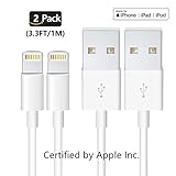 2 Pack Apple iPhone/iPad Charging/Charger Lightning to USB Cable[Apple MFi Certified] Compatible iPhone Xs Max/Xr/Xs/X/8/7/6s/6plus/5s,iPad Pro/Air/Mini,iPod Touch(White 1M/3.3FT) Original Certified