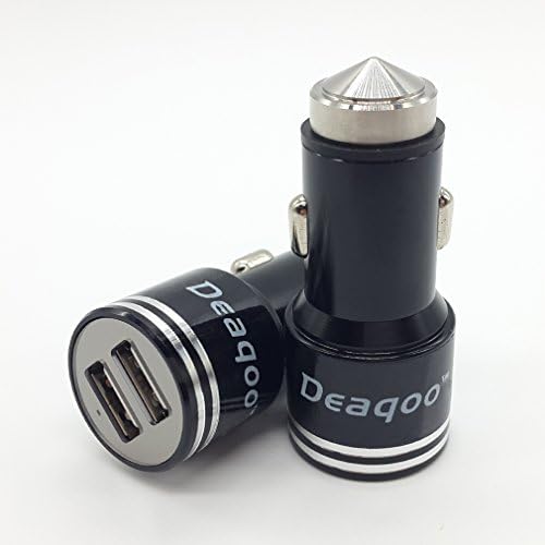 Deaqoo(TM) USB Car Charger,Aluminium Safety Hammer 2 Port Intelligent Output 3.1A Dual Port USB Car Adapter,Portable Travel Rapid Mini Bullet Charger for Apple And Samsung ,Android Devices (black)