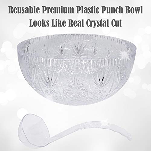 Crystal Cut Plastic Punch Bowl With Ladle 3 Gallon Large Bowls For
