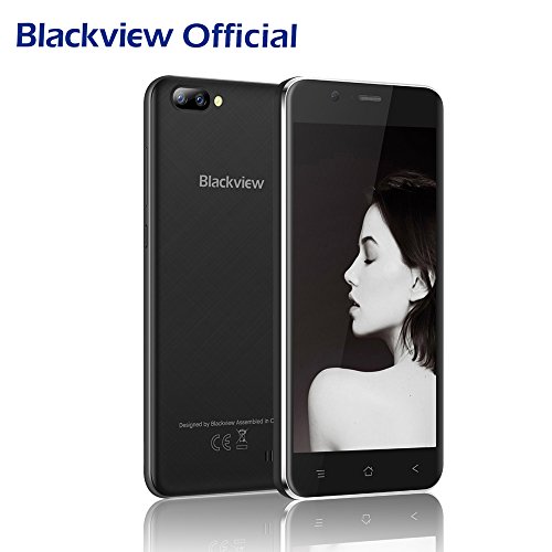 Blackview A7 Smartphones libres Baratos - Android 7.0 Dual Cámara Trasera 3G Smartphones (8GB ROM, 5.0 pulgadas HD pantalla, Dual SIM, 2800mAh Batería, Quad Core) - Negro