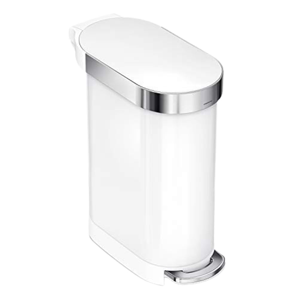 Photo 1 of simplehuman 45 Liter / 12 Gallon Slim Hands-Free Kitchen Step Trash Can, White Stainless Steel
