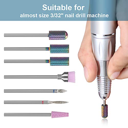Bulex 7pcs Nail Drill Bits for Acrylic Nails, Professional Tungsten Carbide 3/32 Little Nail Drill Bit Set for Gel Nails Cuticles - Thumbnail 3