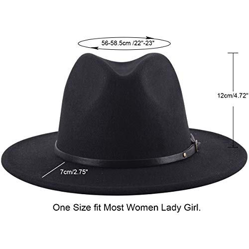 Lanzom Womens Classic Wide Brim Floppy Panama Hat Belt Buckle Wool
