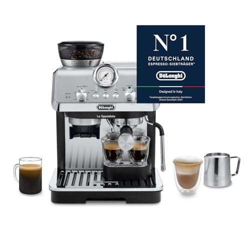 Siebträgermaschine La Specialista Arte EC9155.MB, Espressomaschine mit Mahlwerk, 8 Mahlgrade, 15 Bar, 3 Temperaturen, Milchschaumdüse, 1550W, 1,7L Tank, Edelstahl/Schwarz inkl. Barista-Kit