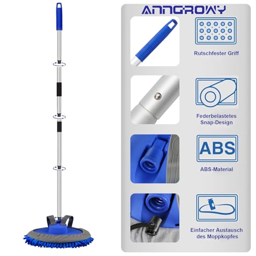 anngrowy 160 cm Car Wash Brush with Telescopic Handle, 180° Telescopic Car Wash Brush with Handle, Four Pieces, Retractable Long Handle, Rotation, Multifunctional Car Wash Mop for Car, RV, Trucks, Trucks, Caravans