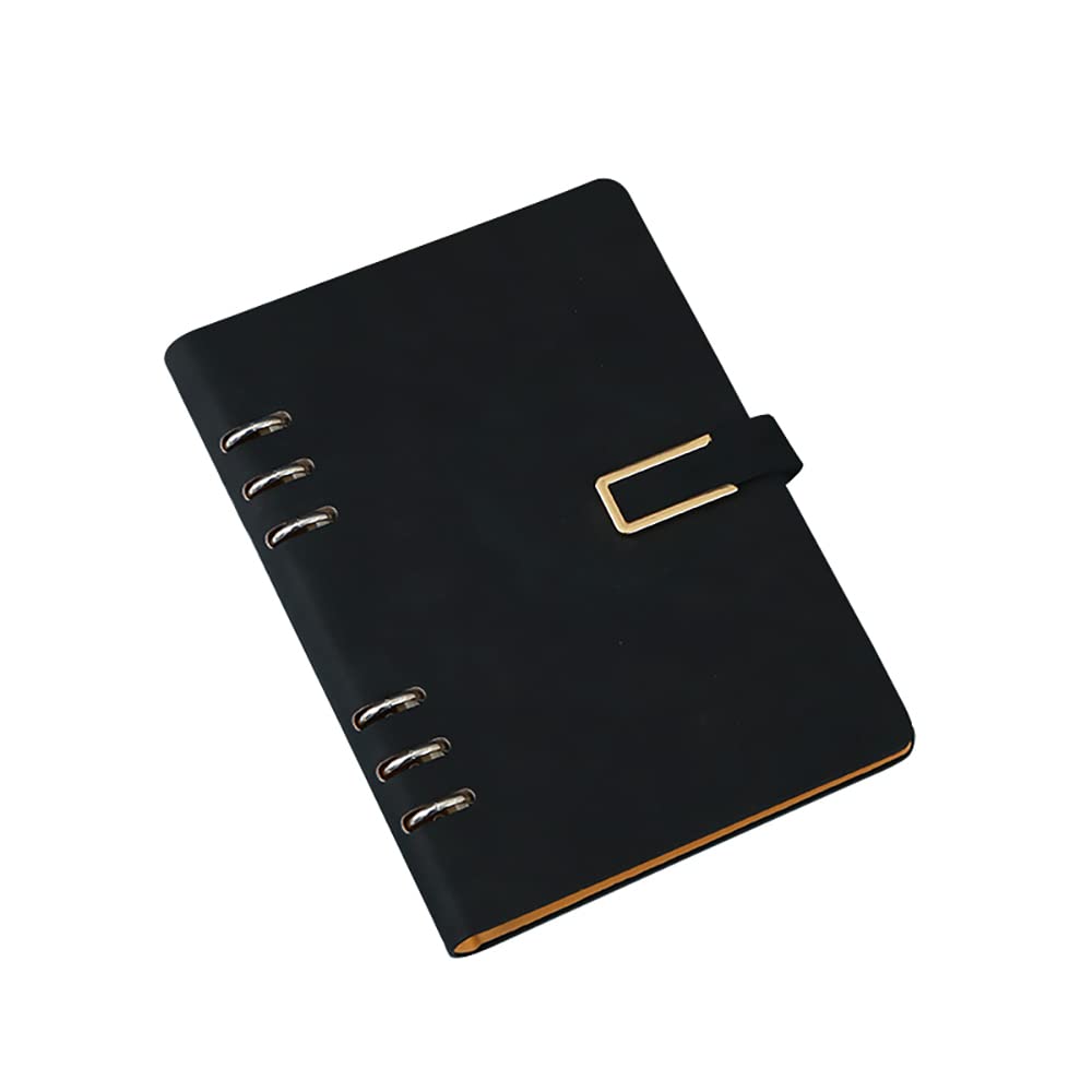 SEIWEI A5 Binder Notebook 6 Ring Leather Cover Notebook Simple Journal Notebook with Refill Papers Travel Binder For Journal Personal Planner Bussiness, Black