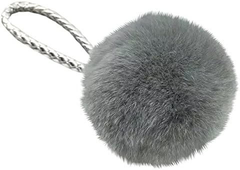 Dieve Fashion Cute Silver Charm Pom Pom Rabbit Fur Ball Lovely Key Ring Chain Purse