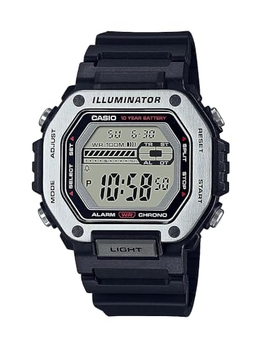 Casio Iluminador LED CronĂ´metro de 1/100 segundo com 5 alarmes multifuncionais MWD-110H-1AV, Preto
