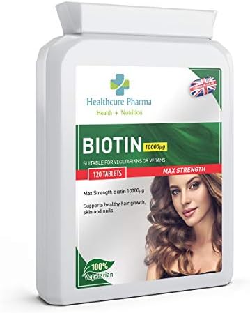 Biotin Hair Growth Tablets 10000mcg Max Strength 120 Tablets | Support Nails & Skins | Vitamins B7 Supplements | UK Manufactured | GMP Certified Quality | Suitable for Vegetarian or Vegans