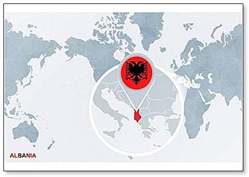 World Map Centered On Albania. classic fridge magnet