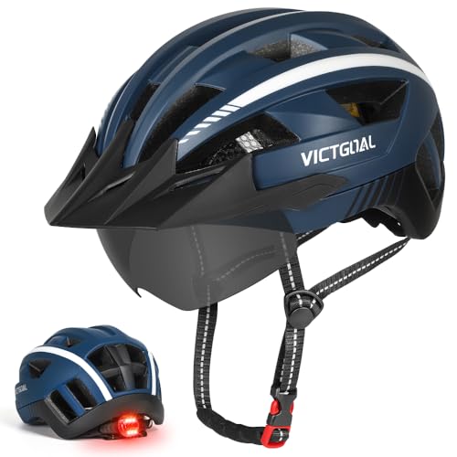 VICTGOAL Fahrradhelm mit Visier für Herren Damen, LED Rücklicht und Brille