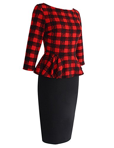 Peplum Elegant Vintage Wear To Work Pencil Dress เดรส แฟชั่นชุดทำงาน Saslax ผู้หญิง 3/4 Sleeve