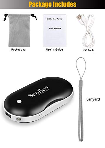 Senlleo Hand Warmer, Rechargeable Hand Warmer : 5200mAh Battery Hand Warmer/Powerbank with Mini Flashlight Function, Double-Sided Warmer Winter Gift for Girl/Man/Woman(Black)