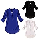 Sunward Women Summer Autumn V-neck Long/half Sleeve Casual Chiffon Shirt Blouse