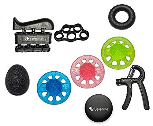 Serenilite Hand Grip Strengthening & Training Kit - Forearm Exercise Workout Set - Grip Strengthener, Finger, Wrist Exerciser for Climbing & Instruments - Physical Therapy Muscle Builder