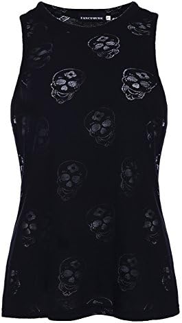 Bangerdei Women's Summer Cute Skull Mesh Semi Sheer Floral Printed Tank Tops Black M