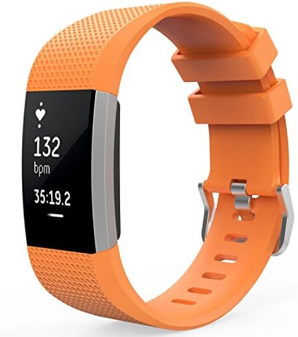 MoKo Fitbit Charge 2 Band, Soft Silicone Adjustable Replacement Sport Strap Band for Fitbit Charge 2 Heart Rate + Fitness Wristband, Wrist Length 5.70"-8.26" (145mm-210mm), ORANGE