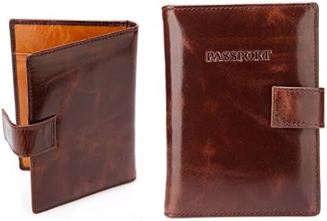 London Distressed Leather Travel Passport Wallet Holder Case - Expresso Brown