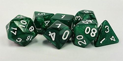 Polyhedral 7-Die Critical Role Dice Set - Pearl - Earthly Green with White Numbers