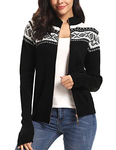 iClosam Women Knit Cardigans Button Cable Sweater Coat (Black/X-Large