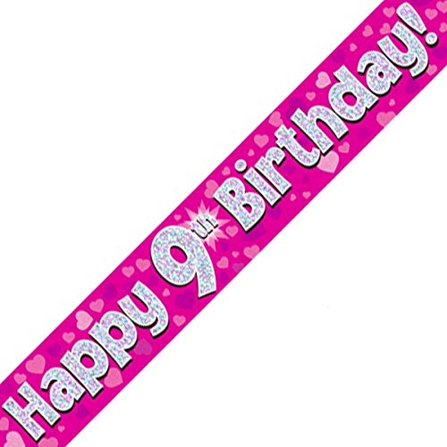 British Ballet® 9th Birthday Banner Pink (2.7m x 13cm) • Sparkling Party Decoration • Age 9 Foil Pennant • 3 x 90cm Banners • Indoor & Outdoor Use • Pink Banner for Girls & Boys