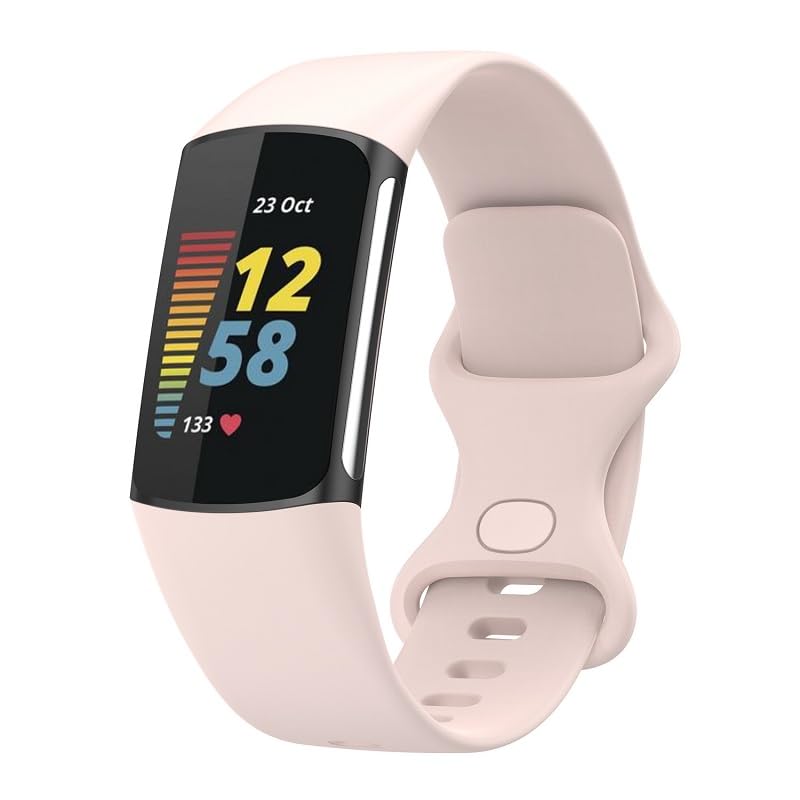 Wownadu Straps Compatible for Fitbit Charge 5 / Charge 6 Strap Men Women,Accessories Sport Silicone Replacement Wristband Pink, L (No watch)