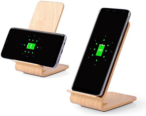 Wood Color Dual Coils Fast Wireless Charger Qi Charging Stand - Pine