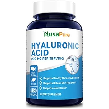 Hyaluronic Acid 200mg 180 Veggie Capsules (Non-GMO & Gluten Free) - Support Healthy Joints - Promote Healthy Skin - 200mg per Serving Extra Sodium 6mg
