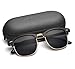 LUENX Men Semi Rimless Polarized Sunglasses Women UV 400 Protection Black Lens Black Glossy Retro Classic Frame 51MM,with Case