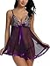 Avidlove Women's Lingerie Lace Babydoll V neck Sleepwear Splicing Chemises Purple XL