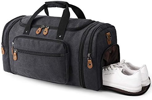 Plambag Travel Duffle Bag with Shoe Compartment 60L Canvas Duffel Overnight Weekend Bag(Dark Gray) 2 Plambag Travel Duffle Bag with Shoe Compartment 60L Canvas Duffel Overnight Weekend Bag(Dark Gray)
