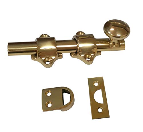 Photo 1 of QCAA Solid Brass Dutch Door Bolt, 4", Polished Brass, Made in Taiwan, 1 Pack