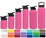 Simple Modern 14 Ounce Summit Kid's Water Bottle + Extra Lid - Vacuum Insulated Powder Coated Keeps Hot & Cold 18/8 Stainless Steel Flask - Pink Hydro Travel Mug - Cotton Candy