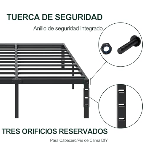 OSLIFE Base Cama Matrimonial，18 Pulgadas de Altura ，Espacio de Almacenamiento Debajo de la Cama, Hierro Metálico Camas，Fácil de Montar, con Gran Capacidad de Carga(135x190CM/53.15x74.8 Pulgadas)
