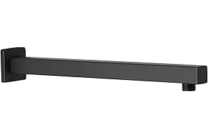 BESy 14 Inches Straight Extended Shower Arm With Flange, Rain Shower Head Extension Arms, Square Shower Rod Shower Head Extender Arm Shower Pipe Extension, Wall-Mounted Matte Black Stainless Steel
