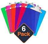 Plastic Clipboards (Set of 6) Multi Pack Assorted Colored Clipboard | Strong 12.5 x 9 Inch | Holds 100 Sheets! Acrylic Clipboards Big Clip Board Clips