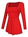 YesFashion Women Ruched Square Neck Slim A-line Top Tunic Dress Shirt