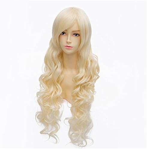 Mori Girl Style Long Light Blonde Curly Wavy Cosplay Costume Party Wigs+free Wig Cap