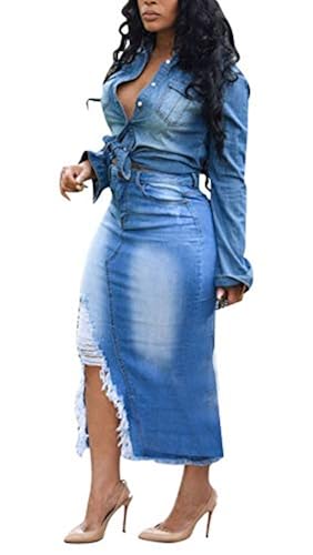 Amazon Plus Size Frayed Denim Skirt Women's Casual Distressed