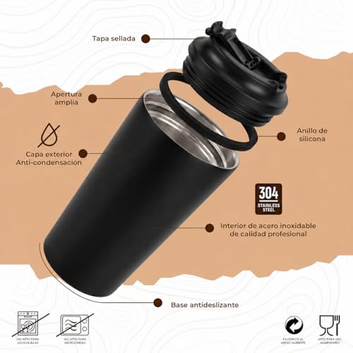 Smarthers Termo Cafe o Te - Taza Termo Cafe para Llevar, Vaso Termico con Mantenimiento de Frío y Calor 4-6 Hrs, Taza Termica de Acero Inoxidable Bpa Free, Vaso Cafe para Llevar, Vaso Termico Cafe