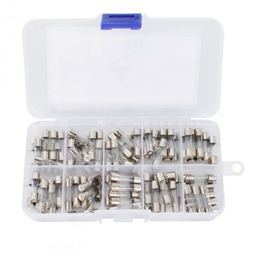 Mixed Household Fuses, 5 x 20mm Fuse, 100 PCS Glass Fuses 250V, 0.2A 0.5A 1A 2A 3A 5A 6A 8A 10A 15A, Glass Fuse Assortment Kit