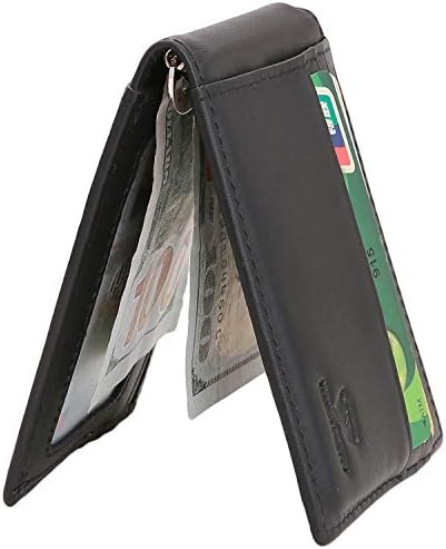 Yuhan Pretty Money Clip Wallet Mens RFID Blocking Slim Front Pocket Card Wallet (B Black (Crosshatch Leather))