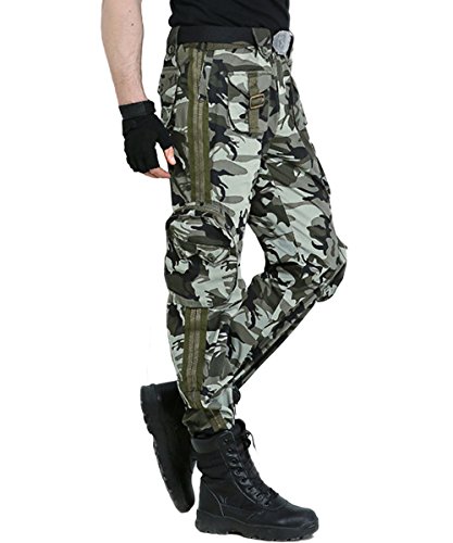 EKLENTSON Mens Camo Pants Zipper Pockets Hunting Tactical Combat Pants Woodland Loose Fit