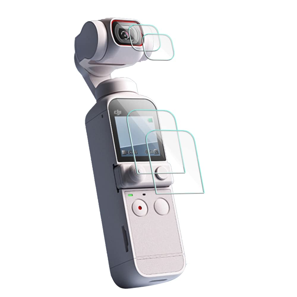 Screen Protector Designed for DJI Pocket 2 /Pocket 1 Camera (2 Lens & 2 LCD Screen), KOMET Tempered Glass 9H Hardness 0.33mm Thickness Anti-Bubble Anti-Scrach